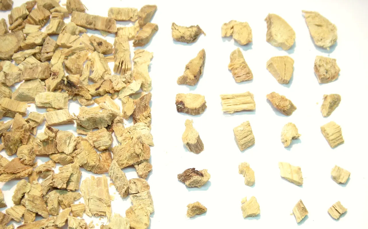 Cut pieces of dried licorice root